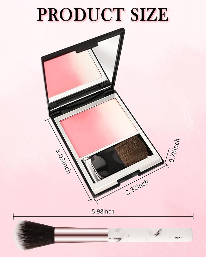 Blush Powder for Cheeks,Gradual Shimmer Pink Blusher Palette with Brush,Lightweight Buildable Color Blush Hightlighter Powder,Longlasting Waterproof Facial Makeup,Mother's Day Gift for Women Girl-02#