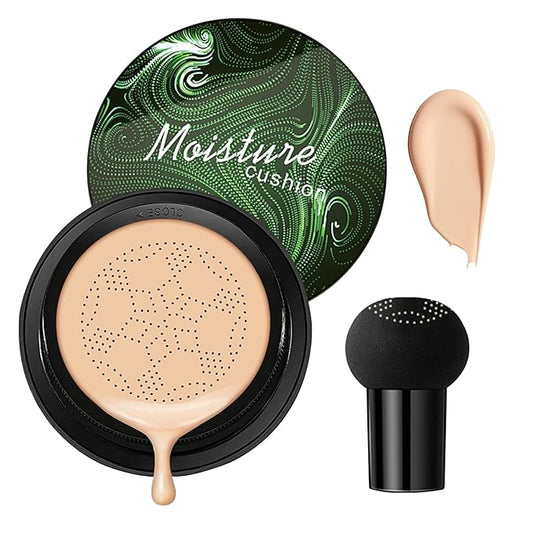 Mushroom Head Air Cushion CC Cream Foundation Makeup,Moisturizing BB Cream Face Makeup Liquid Foundation,Long Lasting Full Coverage Concealer for All Skin Types（Natural）