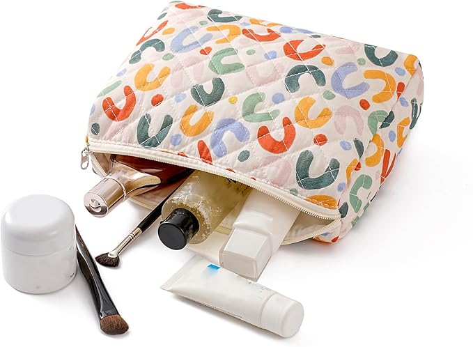 Makeup Bag Travel Cosmetic Bag for Women Girls, Zipper Make Up Pouch, Floral Flowers Toiletry Organizer Makeup, Portable Storage Bag, Cosmetic Travel Cloth Bag (2 Pack (L+S)/UU Colourful)