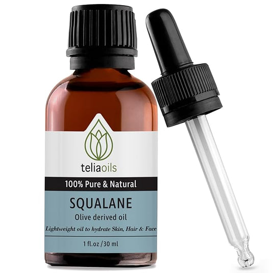 Teliaoils Squalane Oil for face – 100% Plant-Based Oil from Olives – Natural Moisturizer for Face, Skin, and Hair – Improves Skin Elasticity – Lightweight & Fast Absorbing Hydration – 1oz