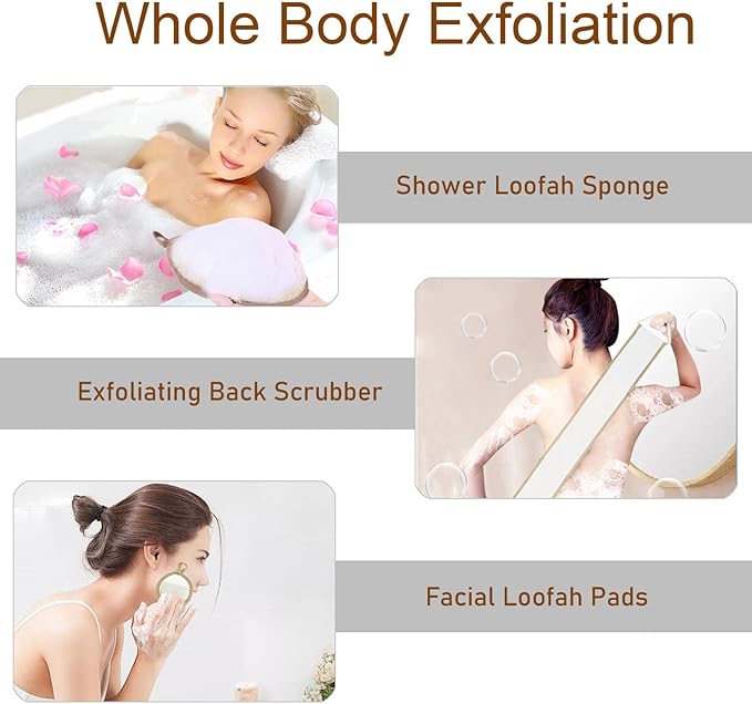 Loofah Sponge Exfoliating Body Scrubber(4 Pack), Zenidoo Natural Loofah Face Pad Bath Shower Body Scrubber for Women and Men, Made with Eco-Friendly and Biodegradable Luffa Pads,Large Size
