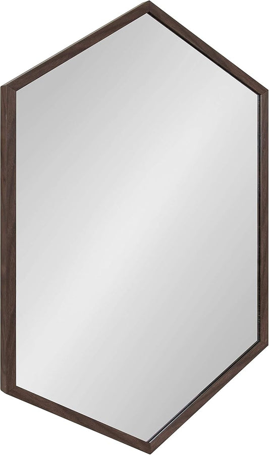Kate and Laurel Laverty Modern Oblong Hexagon Mirror, 24 x 36, Walnut Brown, Geometric Wall Decor