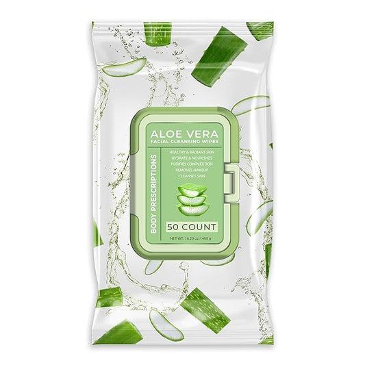 Body Prescription Makeup Cleansing Wipes - Gentle and Effective Face Wipes, 50 Count (Pack of 1), Aloe Vera