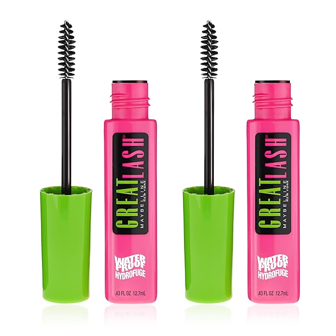 Maybelline Great Lash Waterproof Mascara, Volumizing, Lengthening and Lash-Doubling Formula for Thicker Lashes, Very Black, 2 Count