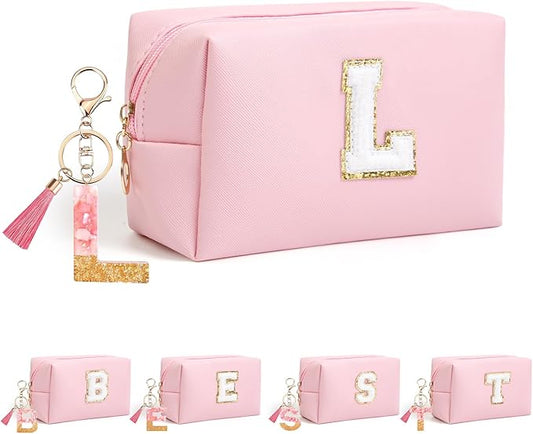 Birthday Gifts for Women Her,Travel Cute Makeup Bag,Large Capacity Cosmetic Bags for Women Makeup Pouch PU Leather Waterproof Cosmetic Bag (L, Pink)