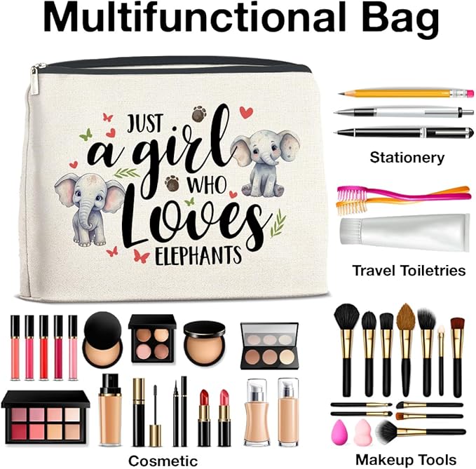 Makeup BagElephant Lovers Gifts for Women Cosmetic Bag Zipper Makeup Pouch Just a Girl Who Loves Elephants