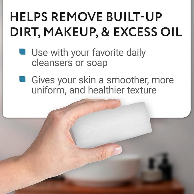 10 Pack Extra Thick Facial Sponge for Daily Deep Cleansing - Regular Buff Style Exfoliating Pads for Removing Dead Skin, Dirt & Makeup - Normal to Oily - Made in The USA - Reusable Puf - White