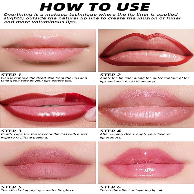 Peel Off Lip Stain Liner Set，3 Colors Lip Gloss Longlasting Waterproof Nonstick