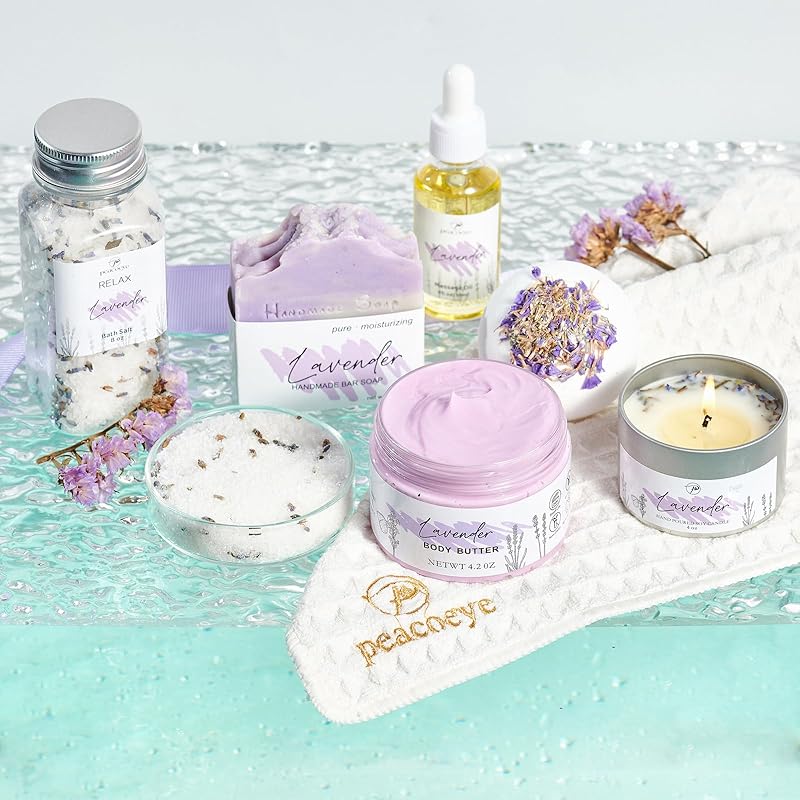 Birthday Gifts for Mom Mothers Day Gifts Women Spa Lavender Bath Gift Baskets Relaxing Self Care for Best Mother Wife Home Bath Kit Care Package Gift Ideas Thank You mom from Daughter Son