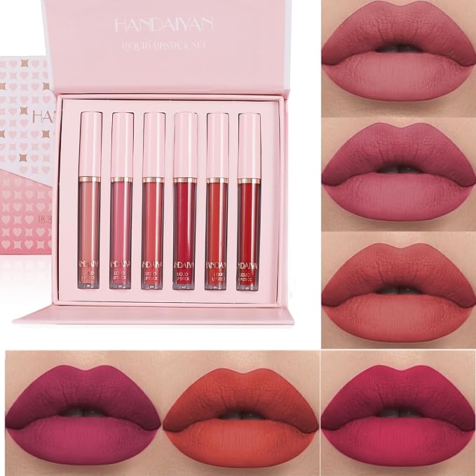 6Pcs Nude Matte Liquid Lipstick Set, Waterproof Long Lasting Non-Stick Cup Nude Lipstick 24 Hour Not Fade Red Matte Lipstick Professional Lip Gloss Mother's Day Gifts for Women (Gift Set B)