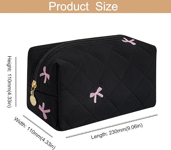 Makeup Bag Travel Cosmetic Bag for Women Girls, Zipper Make Up Pouch, Floral Flowers Toiletry Organizer Makeup, Portable Storage Cosmetic Travel Cloth Bag (Black)