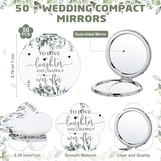 25 Sets Bridal Shower Party Favors for Guests Compact Mirror Bulk to Love Round Portable Mirrors Leather Compact Mirrors Thank You Cards with Organza Bags Wedding Guests Souvenir Gift