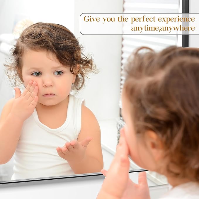 Black Framed Mirror for Bathroom 30 x 30 Inch Rounded Rectangle Bathroom Mirror, Matte Black Vanity Mirror for Over Sink, Tempered Glass Farmhouse Mirror Seamless Metal Frame(Horizontal/Vertical)