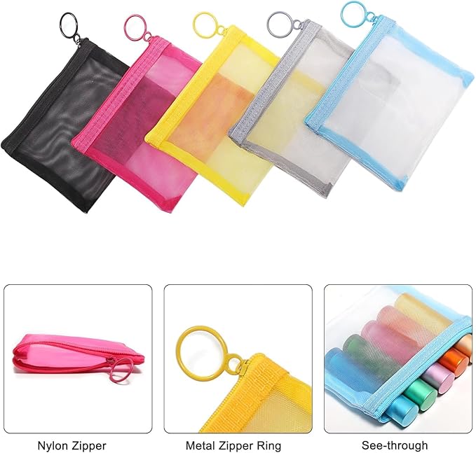 4" x 5" Mini Zipper Mesh Bags,Small Makeup Bag Pouch for Purse,Mesh Zipper Cosmetic Bags lipstick bag,Beauty Makeup Lipstick Cosmetic Accessories Organizer Travel Kit Storage Pouch 5PCS