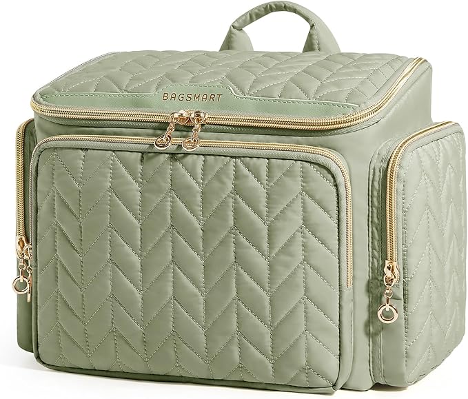 BAGSMART Travel Toiletry Bag, Large Wide-open Travel Bag for Toiletries, Makeup Cosmetic Travel Bag with Handle-Green