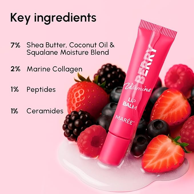 MAREE Lip Balm Hydrating - Lip Balms & Moisturizers - Peptide Lip Treatment Not Tinted - Lip Butter Moisturizer for Very Dry Lips Care Products - Berry Lipbalm - Balsamo Labial Hidratante de Labios