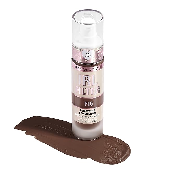 Revolution, IRL Filter Longwear Foundation, Soft & Breathable Formula, Medium to Full Coverage, Matte Finish, F16, 0.7 fl oz