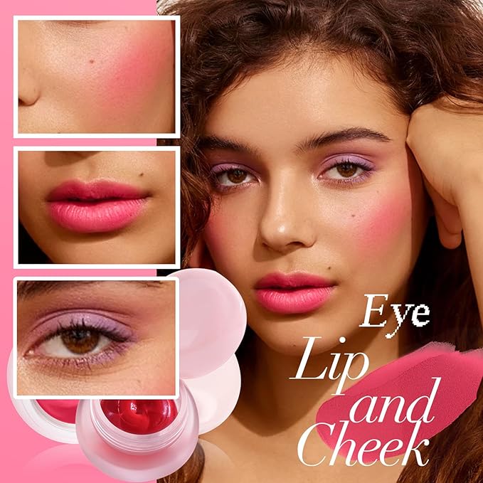 Pudding Pot for Lip and Cheek,Soft Matte Blush Blurry Makeup Lipstick Multi-Use Natural Glow Face Blush Buildable Lip Tint High Pigment Long-Lasting (04#+06#)