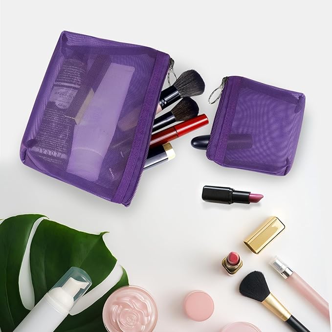 Aosbos 3-Pack Mesh Cosmetic Bag Set - Travel/On-The-Go Makeup Storage, Zipper Closure Small Pouch