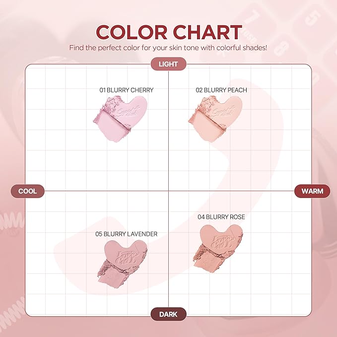 lilybyred Luv Beam Blur Cheek | Heart-Shaped Korean Powder Blush, Silky Texture, Lightweight, Soft Blurring Matte Finish, Long-Lasting, Natural Flush, Floral Woody Scent, 0.14 oz. (04 Blurry Rose)