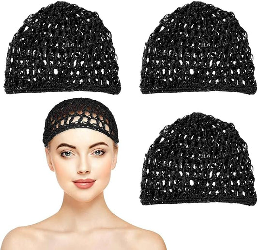 3 Pcs Crochet Hair Net, Mesh Hair Wrap Nets, Soft Rayon Knit Crochet Hairnet Crocheted Sleep Cap Black Mesh Wrapping