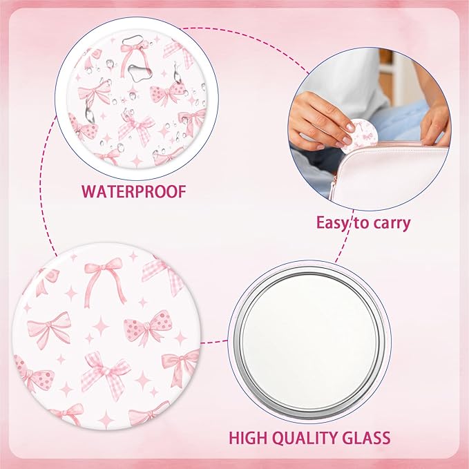 16 Pcs Pink Bow Coquette Aesthetic Compact Mirror Bulk, Coquette Bow Party Favors Pink Bow Portable Travel Makeup Pocket Purse Mini Mirror Gifts for Girls Women Bridal Shower Bachelorette Party