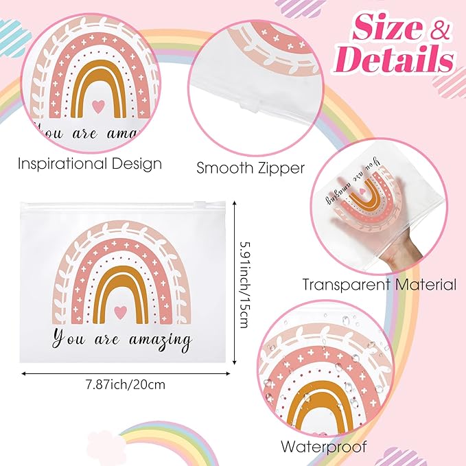 100 Pcs Inspirational Gifts for Girls Women Travel Cheer Makeup Bag Bulk Loved Quotes Cosmetic Bags with Zipper Thank You Encouragement Birthday Gift Bag for Nurse Teacher Friend (You Are Amazing)