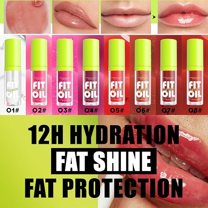 8 Colors Lip Oil Lip Glaze, Big Brush Head Hydrating Lip Glow Oil, Transparent Toot Tinted Nourishing Long Lasting Repairing Lightening Lip Lines (Set A+ Set B)