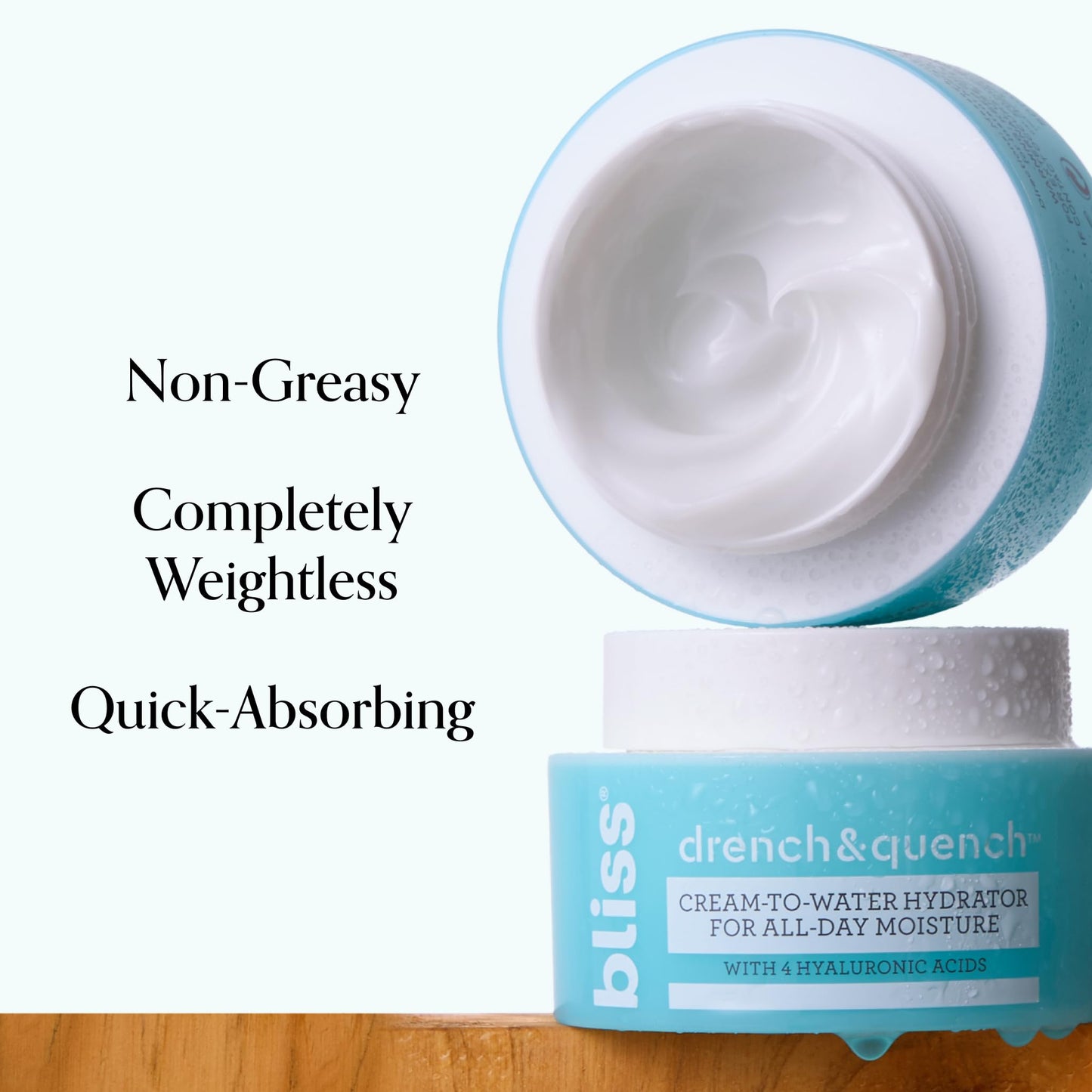 Bliss Drench & Quench Hyaluronic Acid Cream to Water Moisturizer | Lightweight Face Cream with 4 Types of Hyaluronic Acid for All Day Hydration and Plump Skin | Clean Vegan & Cruelty Free 1.7 fl oz