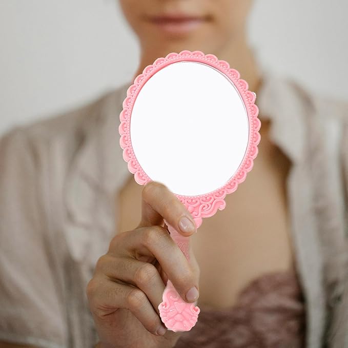 Lurrose 5 Sets Decorative Hand Mirror Vintage Vanity Makeup Mirror Handhold Hair Brush Comb Travel Makeup Tools Gift for Women Girls (Random Color)