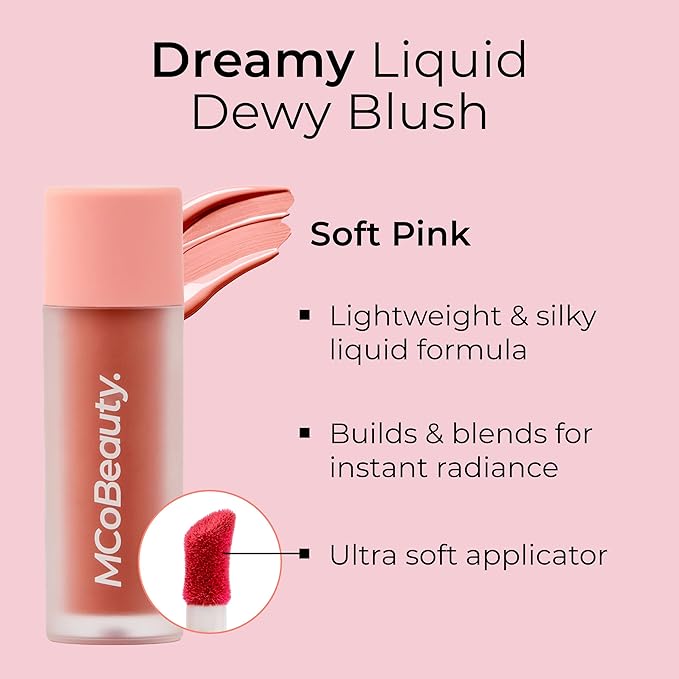 MCoBeauty Dream Liquid Dewy Blush, Soft Pink, Radiant Flush for Fresh, Glowing Cheeks, Vegan, Cruelty Free Cosmetics