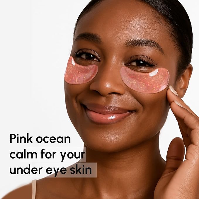 MAREE Pink Eye Gels - Marine Collagen Under Eye Patches for Puffy Eyes and Dark Circles - Undereye Mask Patches for Women - Hydrating Gel Eye Masks with Rose Water - Parches Para Ojeras Gel Pads
