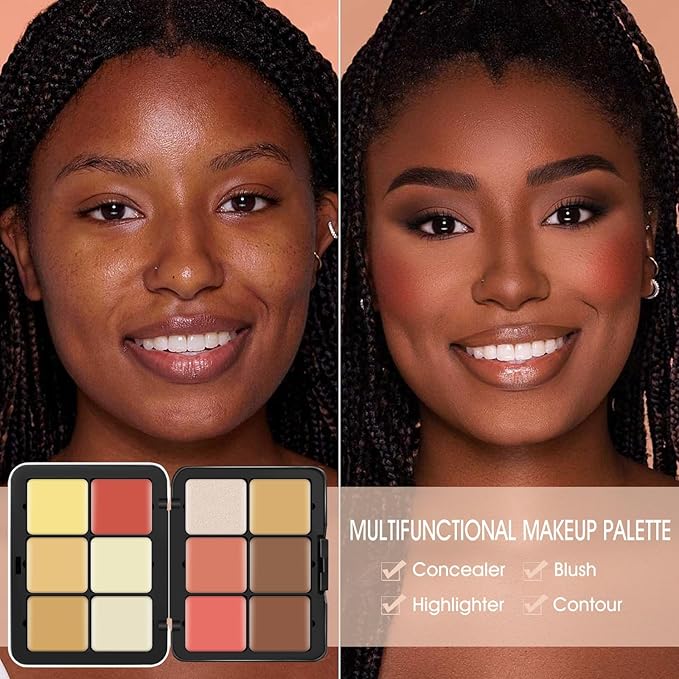 12 Colors Cream [Blush Contour Concealer Highlighter] Makeup Palette for Cheeks - All in One Makeup Palette Kit with Brush, Long Wearing Waterproof Blendable Face Make Up Pallete (#05)