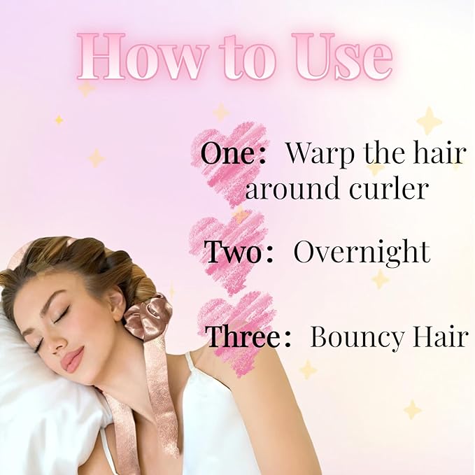 Serenade Sparkling Satin Heatless Curls Overnight, Heatless Hair Clurer Curling Rod Headband, No Heat Curling Rod Hair Roller for Women and Girls to sleep in, Pink