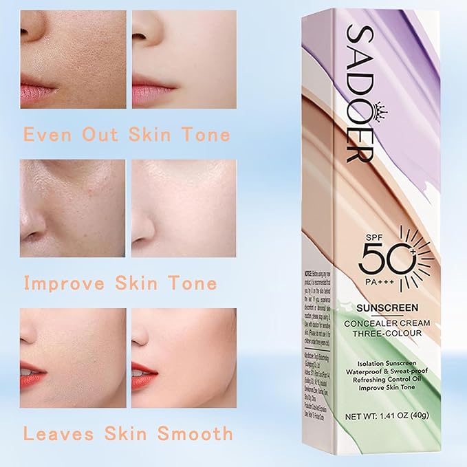 3 In 1 Primer for Face Before Makeup, Color Corrector SPF 50 Sunscreen Isolation Cream, Refreshing Moisturizing Makeup Primer One Step, Oil Control Skin Tint Corrector