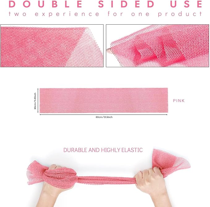African Net Sponge African Net Long Net Bath Sponge Exfoliating Shower Body Scrubber Back Scrubber Skin Smoother,Great for Daily Use (Pink)