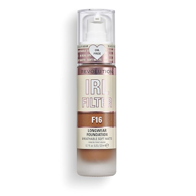 Revolution, IRL Filter Longwear Foundation, Soft & Breathable Formula, Medium to Full Coverage, Matte Finish, F16, 0.7 fl oz