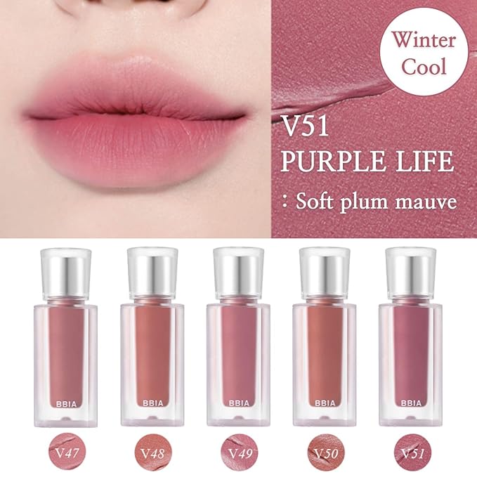 BBIA Last Velvet Tint MLBB Edition - Soft Creamy Matte Finish Lip Stain, Blur Effect & Velvety Texture, Long-Lasting, High Pigment, Non-Drying, Vegan, Korean Lip Makeup (V51 PURPLE LIFE, Pack of 1)