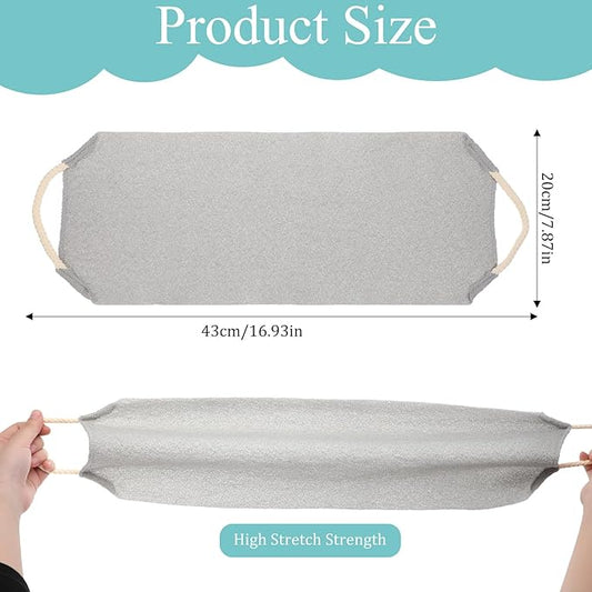 Stretchable Back Scrubber with Handles, 2PCS Nylon Exfoliating Shower Body Scrub Towel Body Scrub Towel Extended Length Back Washers Scrubbers for Body Cleans Skin Massages(White + Gray Nylon)