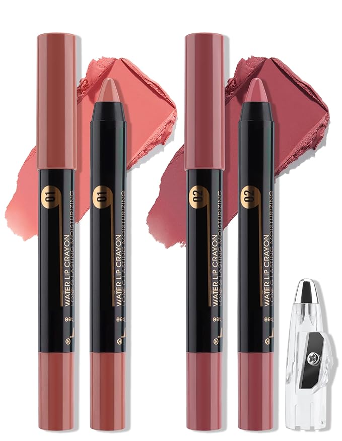 2PCS Matte Lipstick Lip Liner Pencil With Sharpener, Lipstick Set, Moisturizing Smooth lip liners, High Pigmented and Long-lasting, Smudge-proof & Waterproof Lip Crayon For Women Makeup