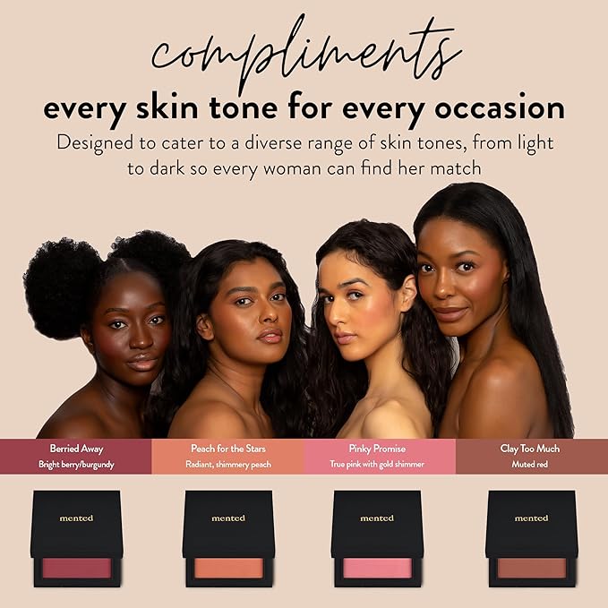 Mented Cosmetics Made in Italy, Cruelty Free Makeup, Vegan, Paraben Free, Shimmer Cheek Blush Palette for Face, Powder Face Blush for Women with Vitamin E, 0.2oz/7g, Peach for the Stars