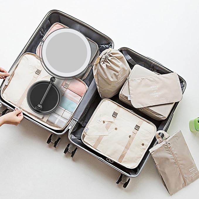 Makeup Mirror with Lights[Brightness Enhanced Version], Real 2000mah Rechargeable Double Sided 10x Magnifying Mirror with 3 Colors Table Vanity Mirror with Adjustable Height and Stand,Black