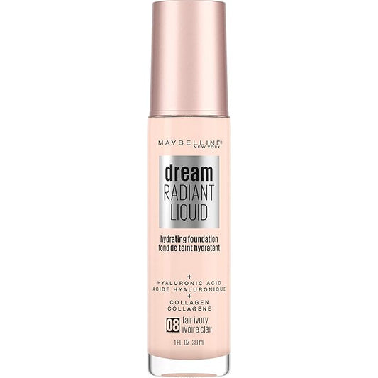 Maybelline Dream Radiant Liquid Medium Coverage Hydrating Makeup, Lightweight Liquid Foundation, Fair Ivory, 1 Count