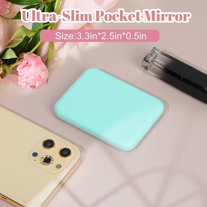 ALLROSE Compact Mirror, 1X/3X Magnifying Travel Mirror with Light Small Makeup Mirror for Purse, Pocket, Mini LED Portable Handheld Mirror Travel Essentials Gifts for Women Girls, Cyan