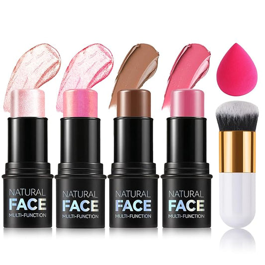 DAMUSI 6PCS Cream Contour Stick Makeup Contour Kit,Shades with Cream Bronzer Stick,Cream Blush Stick,Highlighter Stick for a Flawless Look,Long Lasting and Smooth Contorno Maquillaje - Set A