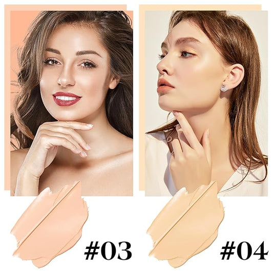 2PCS Concealer Kit with Brush - Full Coverage, Waterproof Cream Makeup Concealer for Under Eye Dark Circles, Acne, Blemish, Pores and Spots (#03+#04)