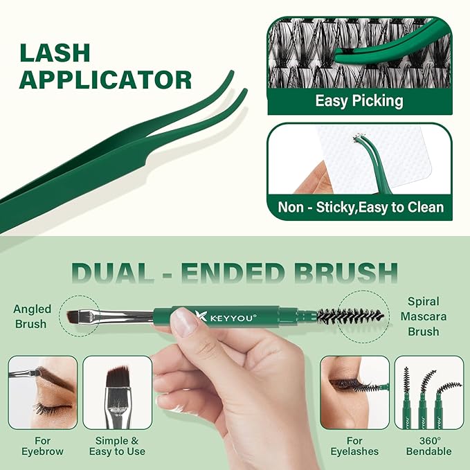 DIY Lash Extension Kit KEYYOU 300Pcs Individual Eyelash Extension Kit 40D 0.07D Curl 9-18MIX Lash Clusters Kit with Lash Glue Remover Applicator Easy to Use for Beginners(Kit-40D-0.07D,9-18MIX)