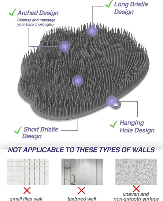 Manmihealth Upgrade Shower Foot Massager Scrubber & Bath Glove Set(2 PCS), Hands-Free Back Scrubber for Shower, Wall-Mounted Shower Brush with Body & Face Scrubber and Free Adhesive Hook. (Gray)