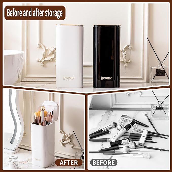 Makeup Brush Holder with Lid Cosmetic Tools Organizer（White