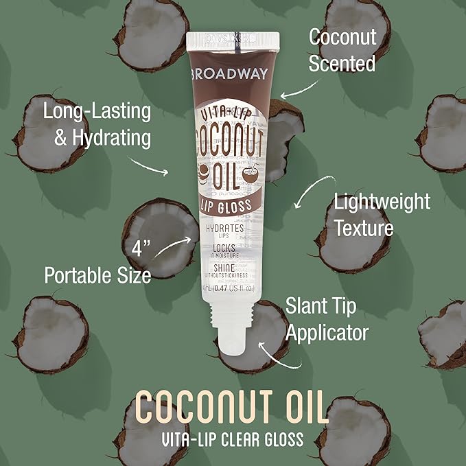 Ruby Kisses Broadway Vita-Lip Clear Lip Gloss (Coconut Oil 6 Pack), Ultra-Hydrating & Soothing Formula with Vitamin Oils, High-Shine Non-Sticky Finish, Healing Glossy Lip Balm Locks in Moisture